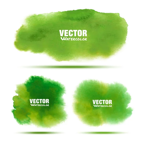 Satz leuchtend grüner - gelber Frühling Aquarell Vektor Grunge Flecken isoliert auf weißem Hintergrund mit realistischem Papier Aquarell Textur. Aquarell grüner Fleck. verwischen waschen Zeichnung Design-Elemente. — Stockvektor