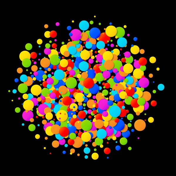 Vektor bunte helle Regenbogenfarben Kreis Konfetti runde Papiere isoliert auf schwarzem Hintergrund. Geburtstagsvorlage und Gestaltungselement. — Stockvektor