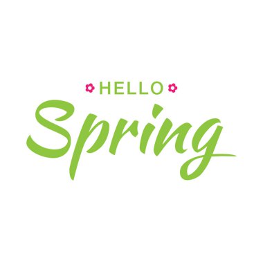 Merhaba bahar vektör çizim beyaz arka plan üzerinde izole yeşil tipografik elle çizilmiş kaligrafi yazı metin.