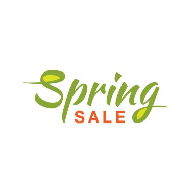 Beyaz arka plan üzerinde izole yeşil bahar satış tipografik kaligrafi yazı metni vektör Illustration. Elle çizilmiş hat.