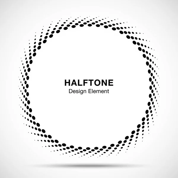 凸歪んだ黒抽象的なベクトル サークル フレーム ハーフトーン ドット ロゴ エンブレム デザインの要素新技術パターンの背景です。国境ラウンド ハーフトーン サークルを使用してアイコン ドット ラスター テクスチャ. — ストックベクタ