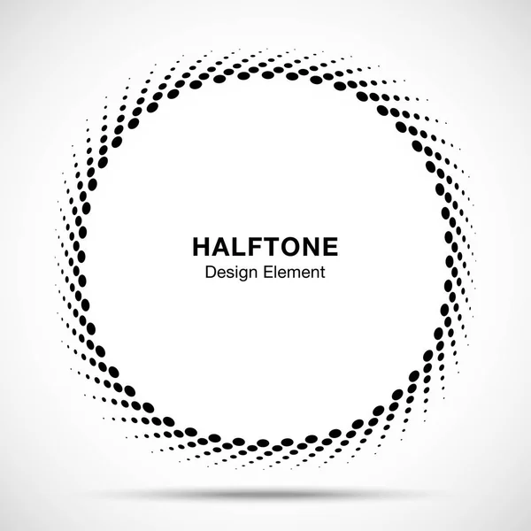 Convex distorted black abstract vector circle frame halftone dots logo emblem design element for new technology pattern background. Round border Icon using halftone circle dots raster texture. — Stock Vector