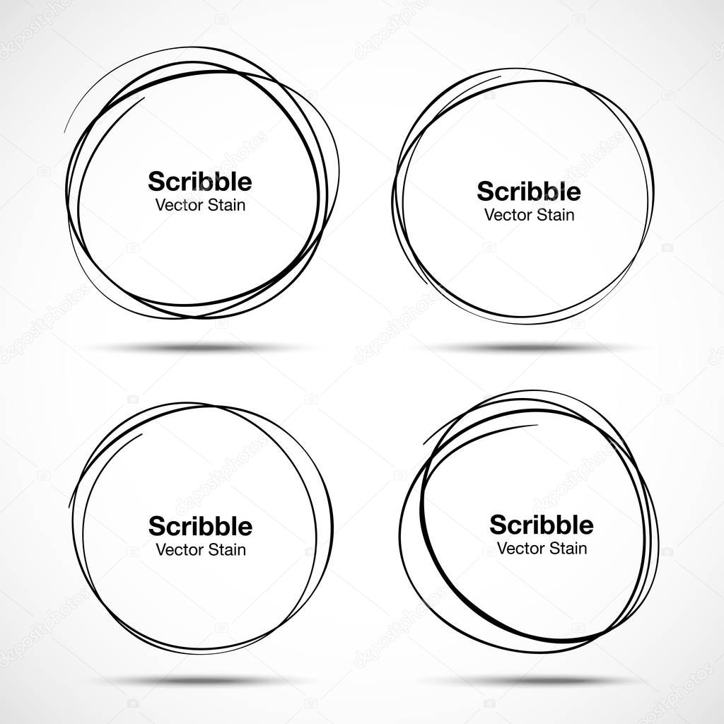 Set of vector hand drawn circles using sketch drawing scribble circle lines. Doodle circular logo design elements.