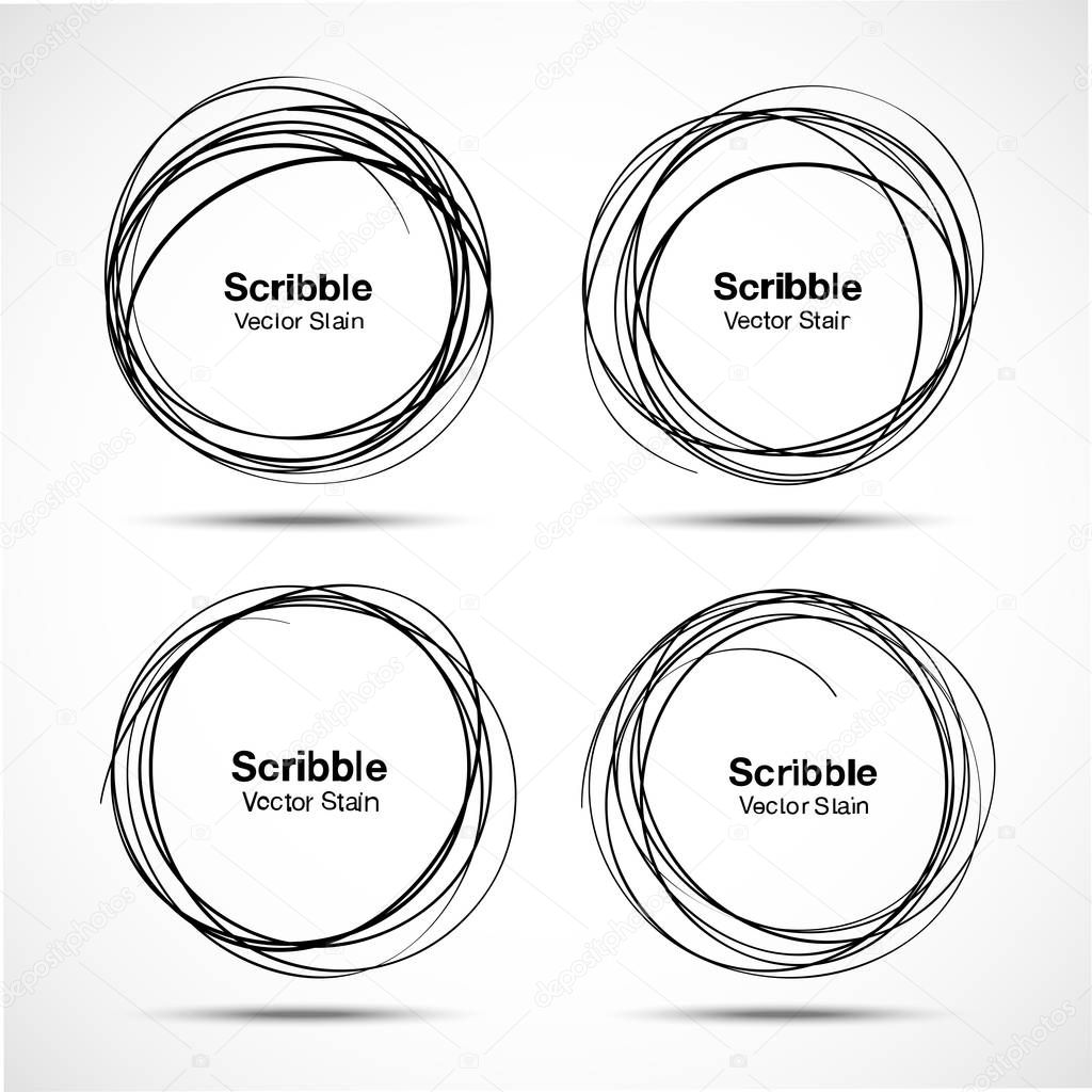 Set of vector hand drawn circles using sketch drawing scribble circle lines. Doodle circular logo design elements.