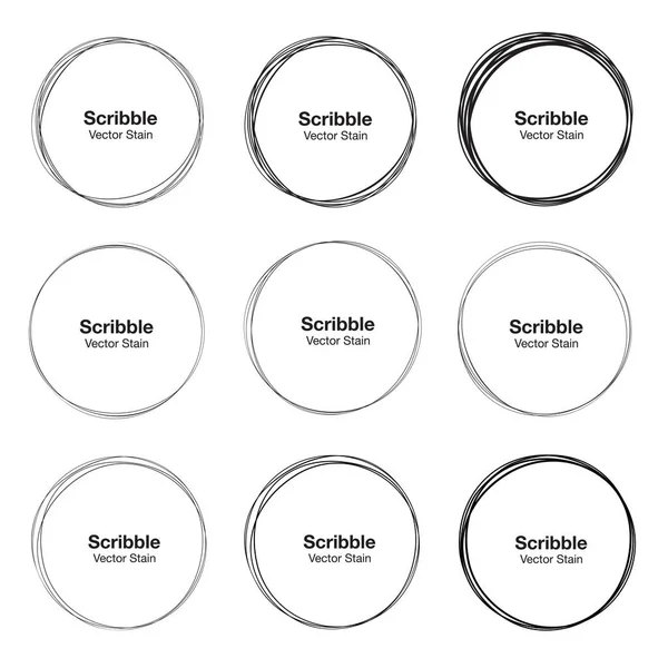 Set di 9 cerchi disegnati a mano Scribble — Vettoriale Stock