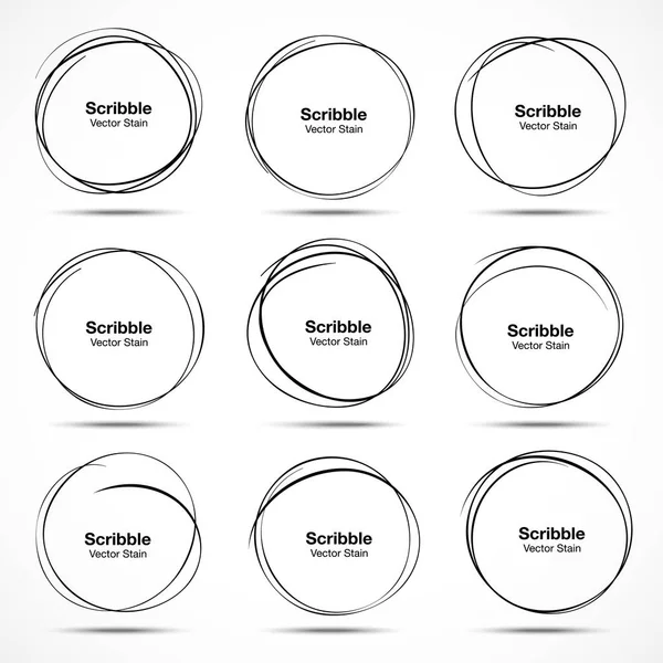 Set van 9 Hand getrokken Scribble cirkels — Stockvector