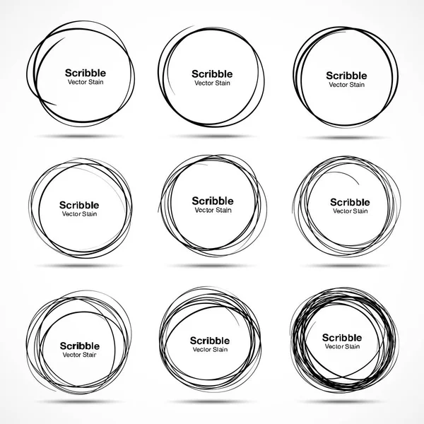 Set of 9 Hand Drawn Scribble Circles — Stock Vector