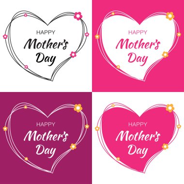 Mutlu anneler günü vektör yazı ile Set Kalpler ve çiçekler. Anneler günü kartı karalama kalp ile.