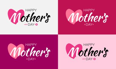 Mutlu anneler günü vektör yazı Set kalp şekli ve çiçek. Anneler günü kartı arka plan.