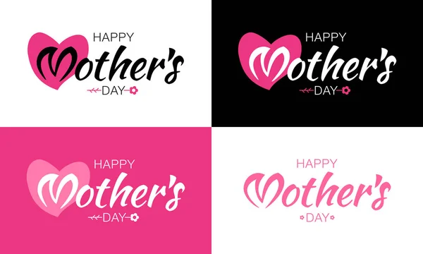 Glücklicher Muttertag Vektor-Schriftzug Set mit Herzform und Blume. Hintergrund zum Muttertag. — Stockvektor