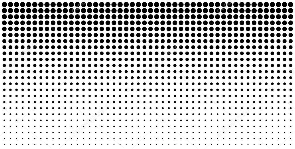 Vertical gradient halftone dots background, horizontal template using halftone dots pattern. Vector illustration