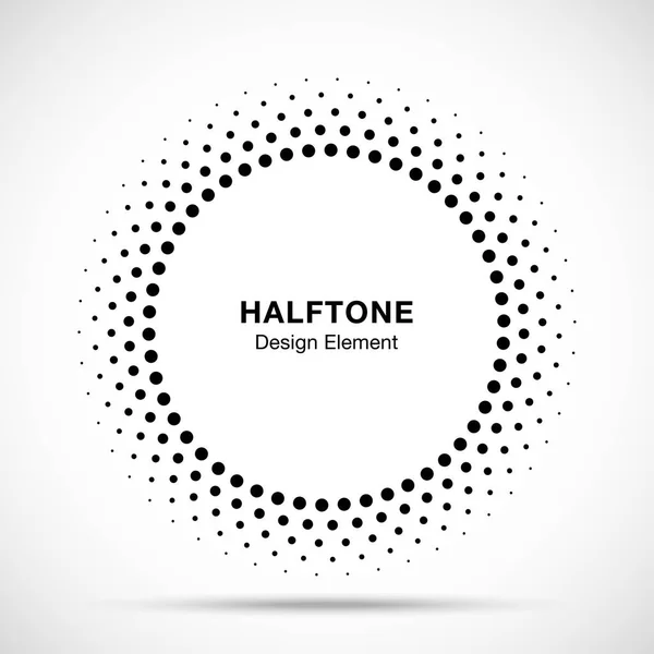 Halftone vector circle frame dots logo emblem, design element for medical, treatment, cosmetic. Round border Icon using halftone circle dots raster texture. — Stock Vector