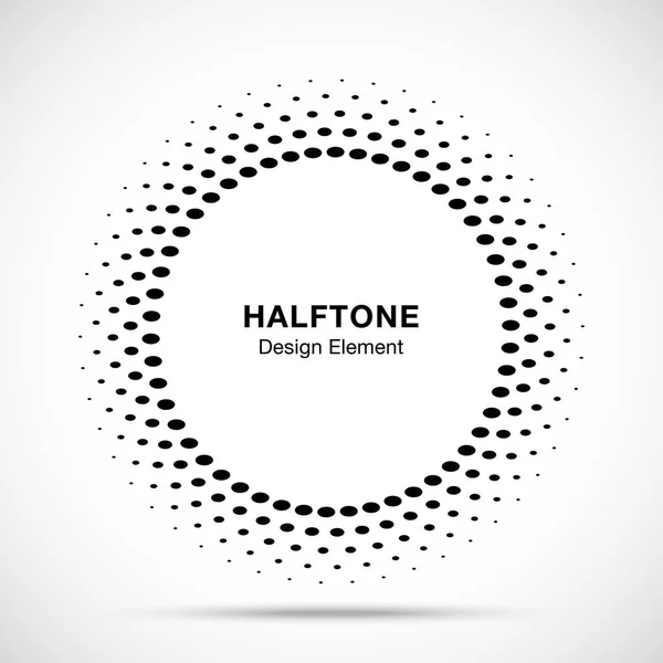 Halftone vector circle frame oval dots logo emblem, design element for medical, treatment, cosmetic. Round border Icon using halftone circle dots raster texture. — Stock Vector