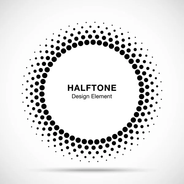 Halftone vector circle frame dots logo emblem, design element for medical, treatment, cosmetic. Round border Icon using halftone circle dots raster texture. — Stock Vector