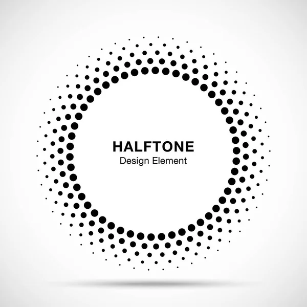 Halftone vector circle frame dots logo emblem, design element for medical, treatment, cosmetic. Round border Icon using halftone circle dots raster texture. — Stock Vector