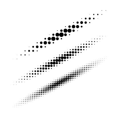 Noktalı Resim Daire noktalar tasarım öğeleri kümesi. Logo veya amblem için yarı ton doku kullanarak çapraz ince oval satırları topluluğu. Vektör tasarım öğeleri.