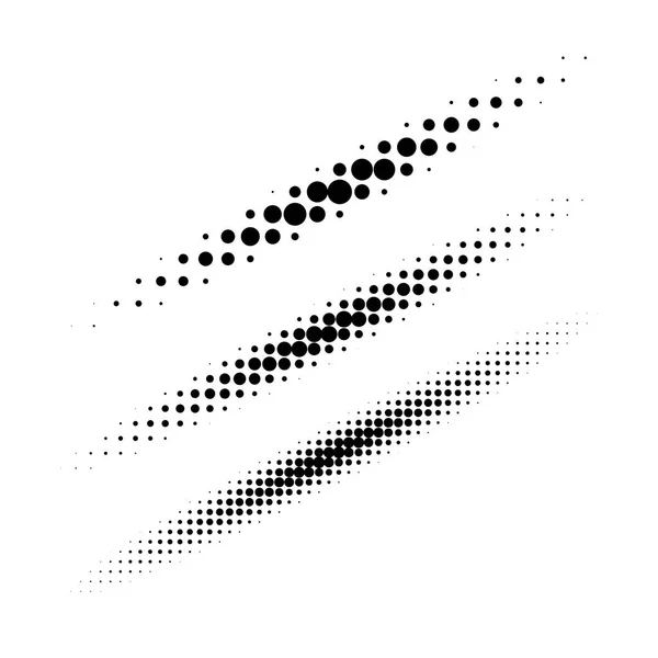 Verzameling van halftone cirkel stippen ontwerpelementen. Collectie van diagonale dunne ovale lijnen gebruikmakend van halftone textuur voor logo of een embleem. Vector designelementen. — Stockvector