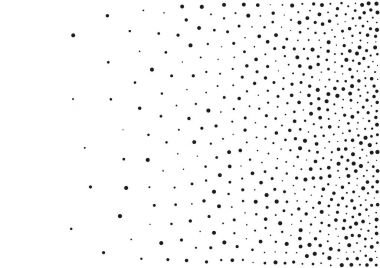 Soyut degrade yarı ton rastgele noktalar arka plan. A4 kağıt boyutunda, vektör çizim, noktalı resim daire noktalar raster desen doku kullanarak bw zemin.