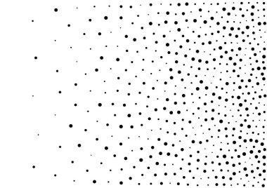 Soyut degrade yarı ton rastgele noktalar arka plan. A4 kağıt boyutunda, vektör çizim, noktalı resim daire noktalar raster desen doku kullanarak bw zemin.