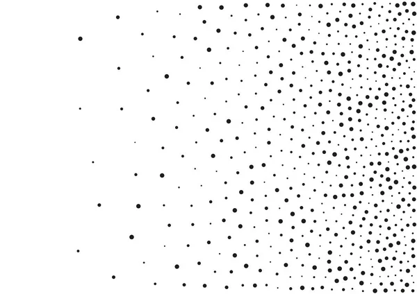 Gradiente abstracto medio tono fondo puntos aleatorios. A4 tamaño de papel, ilustración vectorial, bw telón de fondo utilizando puntos de círculo de medio tono patrón de trama textura . — Vector de stock