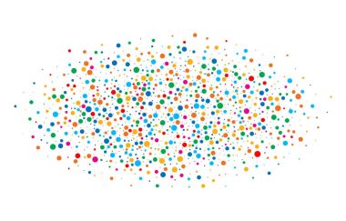 Renkli parlak gökkuşağı renkleri oval bulut konfeti yuvarlak beyaz arka plan üzerinde izole kağıtları. Doğum günü şablonu ve tatil tasarım öğesi. Parlak yeni yıl 2018 kartı arka plan.