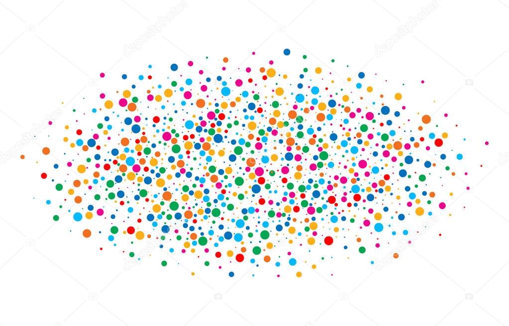 Colorful bright rainbow colors oval cloud confetti round papers isolated on white background. Birthday template and Holiday design element. Bright new year 2018 card background.