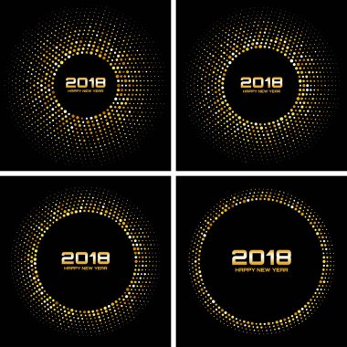 Mutlu yeni yıl 2018 kartı vektör arka planlar. Altın parlak Disco kümesi noktalı resim daire kare ışıklar. Noktalı Resim Daire noktalar raster dokusu altın yuvarlak sınırları.