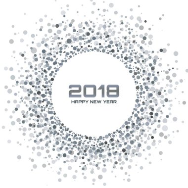Yeni yıl 2018 kartı arka plan. Gri ışık noktalı resim Noel daire kare beyaz zemin üzerinde izole kar tanesi konfeti daire noktalar dokusu. Vektör çizim.