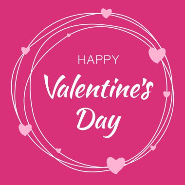 Mutlu Sevgililer günü kart tasarımı. Mor pembe Pembe kalpler ile elle çizilmiş tipografik yazı satırları daireyle karalamak. Vektör aşk bir Sevgililer günü Eps10 gösterimi.