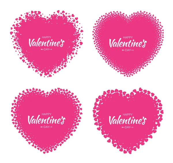 Set of Love heart silhouette frame dari pola hati merah muda terisolasi pada latar belakang putih. Valentines Desain kartu Hari. Ilustrasi Vektor EPS10 - Stok Vektor