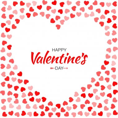 Sevgililer günü kartı tasarım. Aşk kalp çerçeve siluet desen nazik kırmızı ve pembe kalpler beyaz arka plan üzerinde izole dan. Vektör çizim Eps10