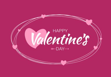 Sevgililer günü kartı tasarım. Karalama satırları oval ile çizilmiş tipografik yazı pembe kalpler parlak mor zemin üzerine izole ver. Vektör aşk bir Sevgililer günü Eps10 gösterimi.