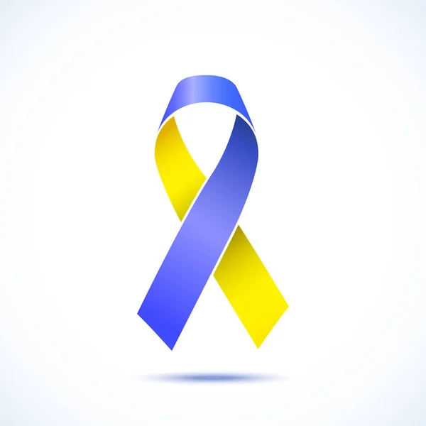 Welttag des Down-Syndroms. blau-gelbes Bandschild isoliert auf weißem Hintergrund. Vektorillustration — Stockvektor