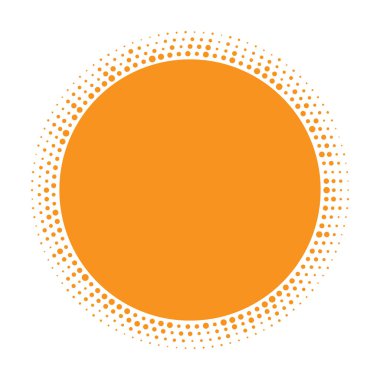 Güneş simgesi. Rasgele daire doku logo tasarım öğesi ile noktalı resim turuncu daire. Vektör çizim 