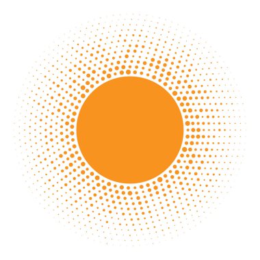 Güneş simgesi. Rasgele daire doku logo tasarım öğesi ile noktalı resim turuncu daire. Vektör çizim 