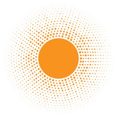 Güneş simgesi. Rasgele daire doku logo tasarım öğesi ile noktalı resim turuncu daire. Vektör çizim 