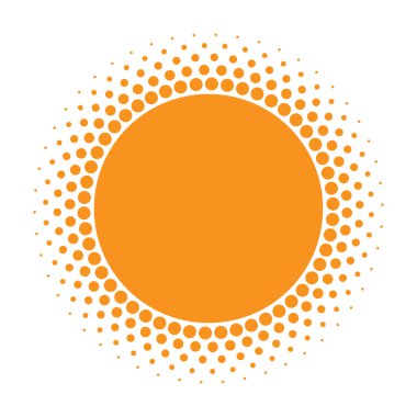Güneş simgesi. Noktalı resim turuncu daire degrade doku daireler logo tasarım öğesi ile. Vektör çizim 