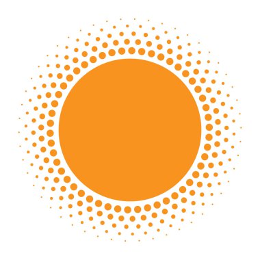 Güneş simgesi. Noktalı resim turuncu daire degrade doku daireler logo tasarım öğesi ile. Vektör çizim 
