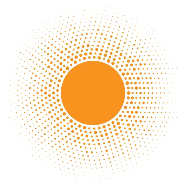 Sun icon. Halftone orange circle with random  circles texture logo design element. Vector illustration — Stock Vector
