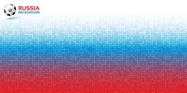 Degrade piksel dijital kırmızı mavi yatay zemin. Rusya 2018 bayrak renkleri. Futbol topu simgesi. Vektör çizim. 