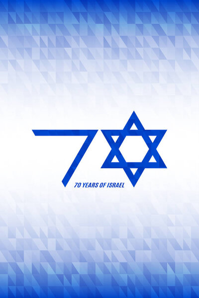 Israel Independence Day. 70 years of Israel banner. Flag colors on blue white geometric background. Vertical design. Vector illustration