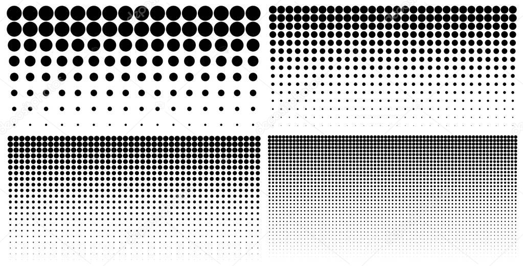 Set of vertical gradient halftone dots backgrounds, horizontal templates using halftone dots pattern. Vector illustration