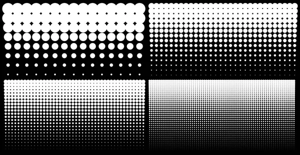 Conjunto semitono de fondos de puntos de gradiente vertical, plantillas horizontales utilizando el patrón de puntos de medio tono. Ilustración vectorial — Vector de stock