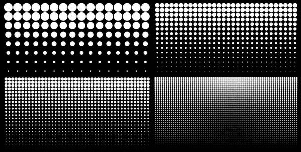 Conjunto semitono de fondos de puntos de gradiente vertical, plantillas horizontales utilizando el patrón de puntos de medio tono. Ilustración vectorial — Vector de stock