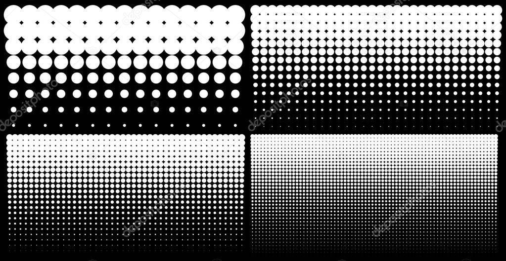 Halftone set of vertical gradient dots backgrounds, horizontal templates using halftone dots pattern. Vector illustration