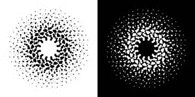 Yarım tonluk dairesel noktalı çerçeveler ayarlandı. Beyaz arka planda izole edilmiş daire noktaları. Tıbbi, tedavi ve kozmetik için logo tasarımı. Yarım tonluk daire dokusunu kullanarak sınırın etrafından dolaş. Vektör