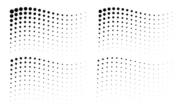 Set of corner wavy gradient halftone dots backgrounds. Horizontal templates using halftone wave pattern. Flag shape. Logo design element. Vector illustration. — Stock Vector