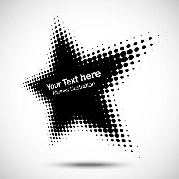 Halftone star perspective frame abstract dots logo emblem design element for technology, medical, treatment, cosmetic. Star border Icon using halftone circle dots raster texture. Vector. — Stock Vector