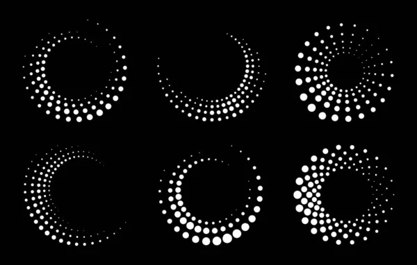 Полутоновая круглая пунктирная рамка. Круговые точки изолированы на белом фоне. Элемент дизайна логотипа для медицины, лечения, косметики. Круглая граница с использованием полутоновой круглой текстуры. Вектор — стоковый вектор