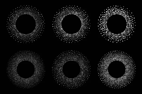 Conjunto de marcos punteados circulares vectoriales de medio tono. Puntos de círculo aislados en el fondo blanco. Elemento de diseño de logotipo para médicos, tratamiento, cosméticos. Borde redondo usando textura de puntos de círculo de medio tono . — Archivo Imágenes Vectoriales